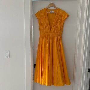 TOVE Yellow V-Neck Gathered Waist Midi Dress